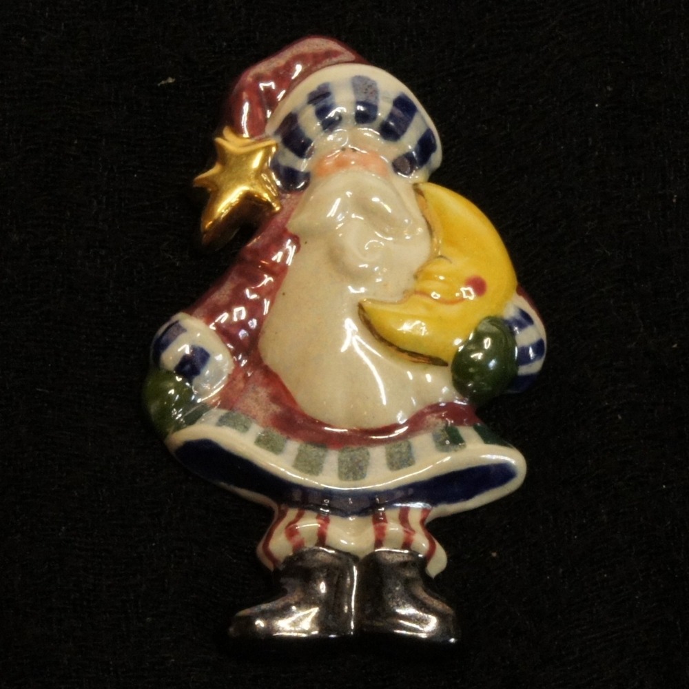 Vintage Santa Brooch TBC 2002‎ Christmas Pin Moon Star Holiday Figural